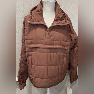 Free People FP Movement Sz S Packable Pullover Puffer Jacket Twin Peaks Brown